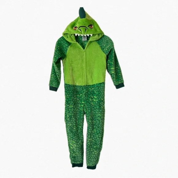 Saint Eve Green Dinosaur One-Piece Pajama Plush Costume Blanket Sleeper Boys 5/6 - Picture 2 of 8